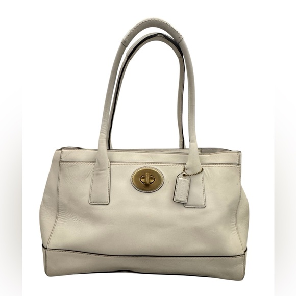 Coach White Leather Coach Hamptons Madeline Tote Handbag  Y2K 11554 **READ** - Picture 2 of 11